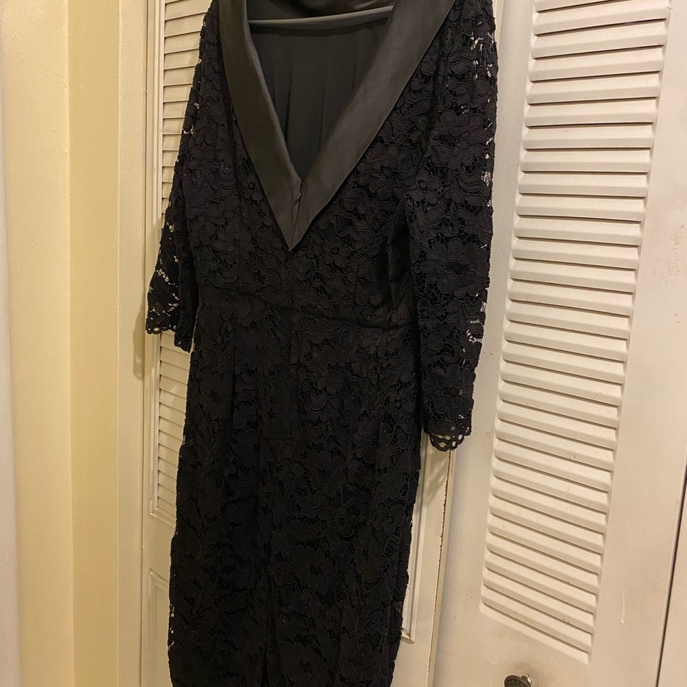 Black Sheath Dress with Plunge Neckline and Bishop Sleeves